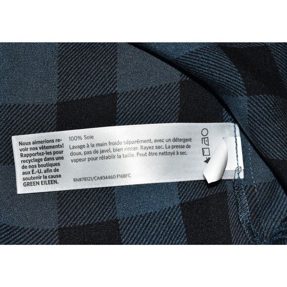 NEW EILEEN FISHER Blue & Black Buffalo Check Silk Scoop Neck Tunic Size XS $238 - Picture 7 of 7